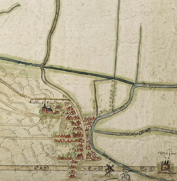 1, Molen 08579 Molen van Katwijk (1e) (Katwijk aan den Rijn), fragment kaart 1571, bron Nationaal Archief, invent.nr2294, coll Hingman | Database Nederlandse molens media-bestand