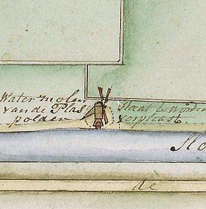 Molen 08594 Plaspolder (1e plek) (Woubrugge), Detail kaart J. de Sauvage, 1792 | Database Nederlandse molens media-bestand