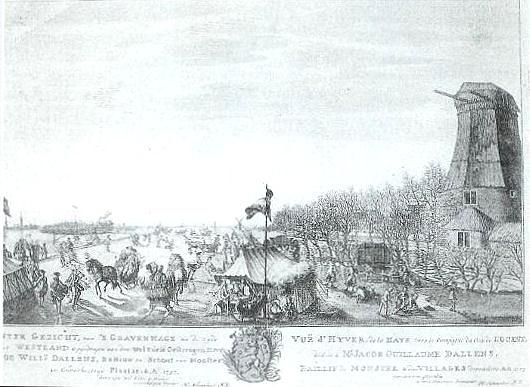 2, Molen 06902 i Gortmolen aan de Noordwal (Den Haag), Pentekening 1757de molen afgebeeld als stellingmolen | Database Nederlandse molens media-bestand