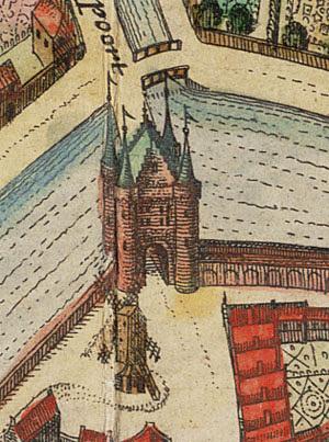 Molen 08678 De Cleyweg / De Noord (1e) (Gouda), fragment kaart Joh. Blaeu, 1652 | Database Nederlandse molens media-bestand