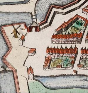 Molen 08920 Zuidmolen (Brielle), Kaartfragment J. Blaeu 1649 | Database Nederlandse molens media-bestand