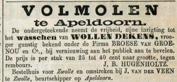 1, Molen 09128 Wollen-dekenfabriek (Apeldoorn), advertentie in de Prov. Overijsselsche en Zwolsche courant, 5 juni 1867 | Database Nederlandse molens media-bestand