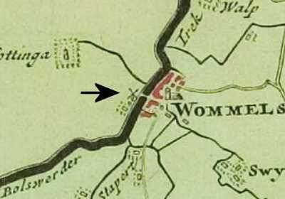 1, Molen 07950 Korenmolen van Wommels (Wommels), Atlas van Schotanus (1718), kaartfragment gemeente Hennaarderadeel | Database Nederlandse molens media-bestand
