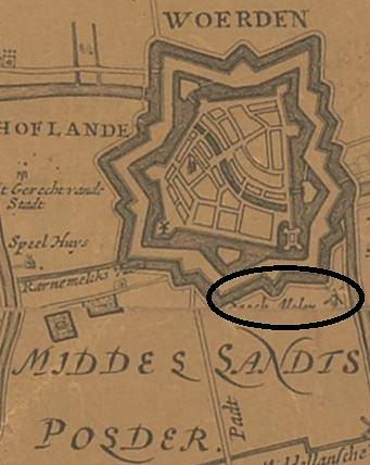 1, Molen 08026 Saech Molen (Woerden), T Hooghe Heymraedtschap vanden lande van Woerden, 1740, detail | Database Nederlandse molens media-bestand
