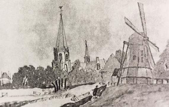 1, Molen 06914 v Korenmolen aan de Kerkvaart (Aarlanderveen), Pentekening, coll DHM | Database Nederlandse molens media-bestand