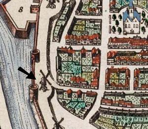 Molen 08196 Molen aan het eind van de Zandsteeg (Utrecht), Fragment kaart Johan Blaeu, 1657 | Database Nederlandse molens media-bestand