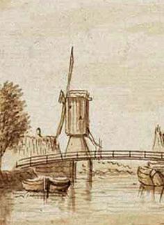 Molen 08342 De Kraai (2e) (Amsterdam), deel van onderstaande ets, gemaakt door Abraham Rademaker (1675-1735) | Database Nederlandse molens media-bestand
