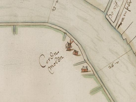 1, Molen 08414 De Tuchthuis (Haarlem), Detail kaart Steven P. van Brouckhuijsen, 1646 | Database Nederlandse molens media-bestand