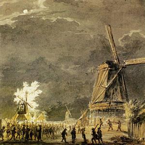 Molen 01077 a Zijlmolen (Haarlem), Schilderij van H. van Brussel, 1795 | Database Nederlandse molens media-bestand