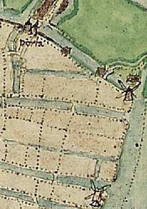 Molen 08435 De Rode Toren (Alkmaar), Detail kaart Jacob van Deventer, ca. 1560 | Database Nederlandse molens media-bestand