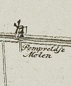 Molen 01192 b Polder Pompveld, Pompveldse molen (Veen), fragment kaart 1798, zie externe verwijzing | Database Nederlandse molens media-bestand