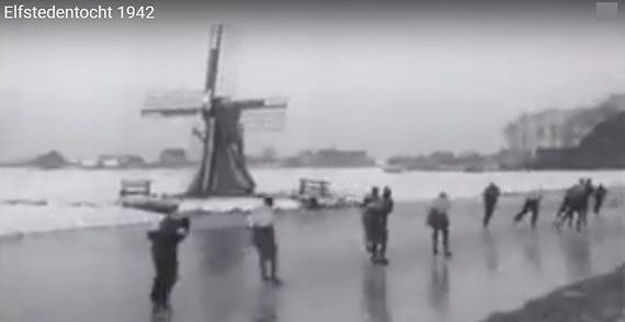 1, Molen 03165 a Polder 31/ Polder Tomas Hof (Workum/ Warkum), Foto: uit film, Elfstedentocht 22 januari 1942 | Database Nederlandse molens media-bestand