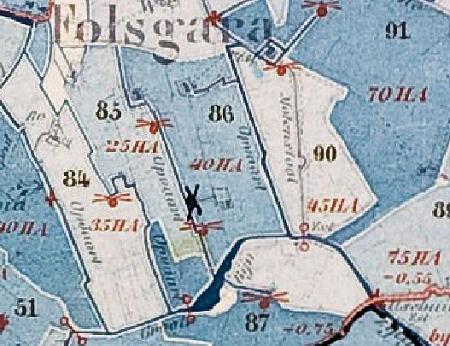 2, Molen 03628 Polder 86 (Folsgare/ Folsgeare), Detail waterstaatskaart 1873, het rode molentje in polder 86 | Database Nederlandse molens media-bestand