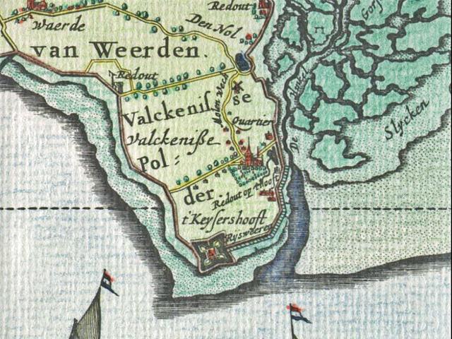 1, Molen 12638 Molen van Valkenisse (Rilland), Detail kaart Visscher en Roman, 1655 | Database Nederlandse molens media-bestand