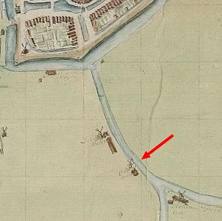 1, Molen 13213 (cementmolen) (Sneek/ Snits), Bewerkt detail van bovengenoemde kaart uit 1792 | Database Nederlandse molens media-bestand