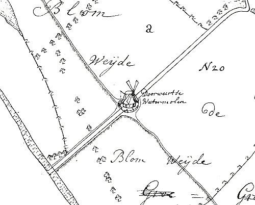 1, Molen 13877 Doorwertse Watermolen (Doorwerth), Fragment kaart van Klinkenberg, 1756 | Database Nederlandse molens media-bestand