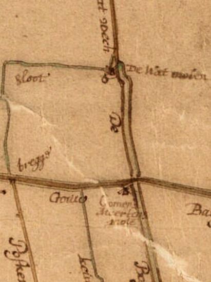 1, Molen 02550 d Polder Schagen / Neskaag, Wadmolen (Schagen), Detail kaart J. Dou, 1651-1654 | Database Nederlandse molens media-bestand