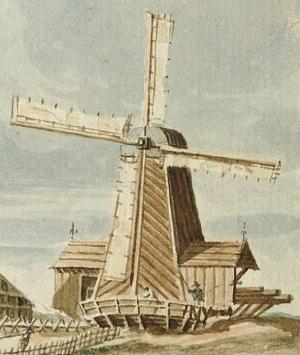 Molen 12784 De Eenhoorn / Molen van Roeland Aken (1e) (Utrecht), detail onderstaande prent | Database Nederlandse molens media-bestand