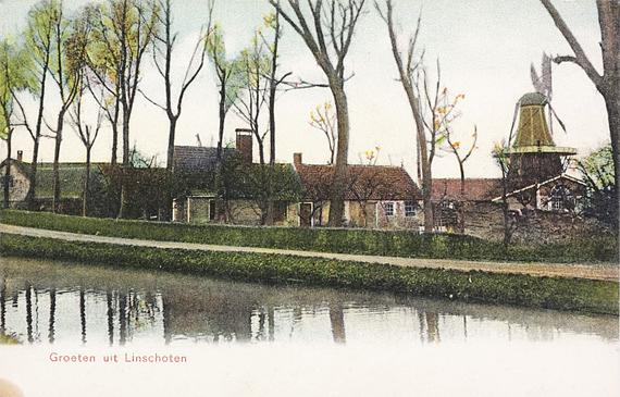 2, Molen 06914 x De Kolibrie / De Kleine Kolibri (Linschoten), Ansichtkaart rond 1905, uitg.Kraaijenbrink(collectie P. van den Berg) | Database Nederlandse molens media-bestand