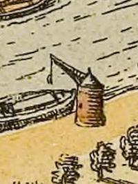 Molen 12144 Kraanmolen (aan het Nieuwe Werk) (Dordrecht), fragment van ets: Frans Hogenberg (1538-1590)  | Database Nederlandse molens media-bestand