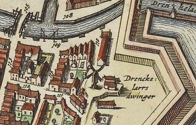 1, Molen 11953 Kleinpoortjesmolen (1e) (Groningen), Joan Blaeu, 1649 (reproductie in atlas De Wit 1698) | Database Nederlandse molens media-bestand