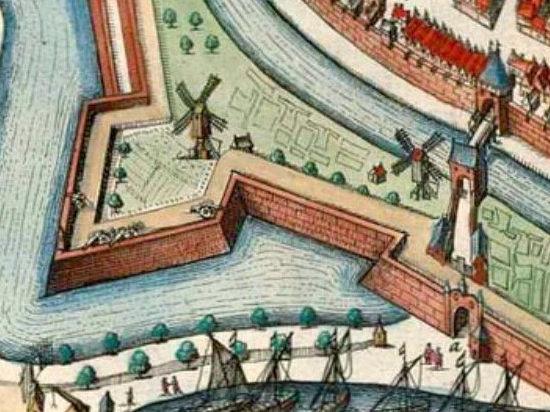 4, Molen 10605 (standerdmolen) (Zutphen), Detail kaart Joan Blaeu, 1649 (Sanderus Antiquariaat) | Database Nederlandse molens media-bestand