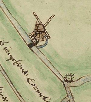 Molen 16242 Groote Polder (Zoeterwoude), kaartfragment P. Sluyter, 1545 | Database Nederlandse molens media-bestand