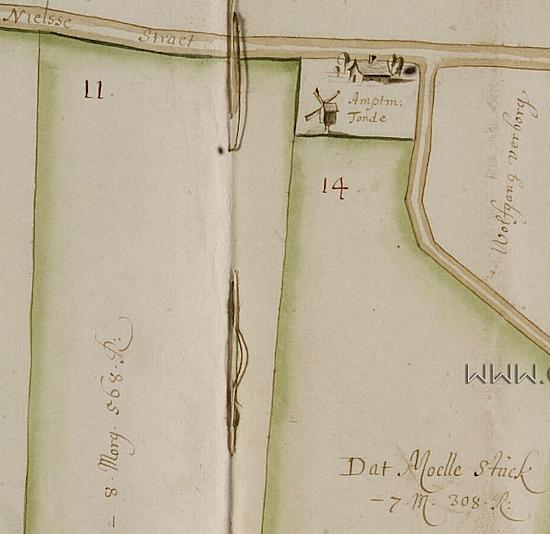 1, Molen 16637 Homoetsche Molen (Millingen aan de Rijn), Detail kaart van de Duffel, F. Seenhem 1667-1668 | Database Nederlandse molens media-bestand