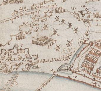 1, Molen 16778 (elf standerdmolens NW van de stad, 1560) (Deventer), Pierre le Poivre, 1591 | Database Nederlandse molens media-bestand