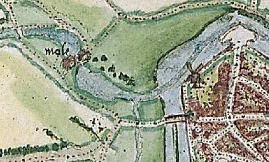 2, Molen 14789 Voorste molen (Groenlo), Detail kaart Jacob van Deventer, ca. 1560, deze molen ontbreekt | Database Nederlandse molens media-bestand