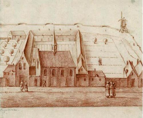 1, Molen 17423 (standerdmolen) (Middelburg), Tekening, 1590-1593, Gravenstraat, coll. Zeeuws Archief | Database Nederlandse molens media-bestand