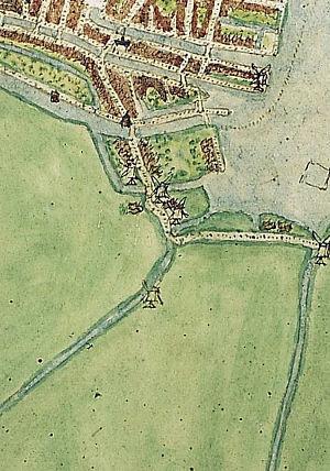 Molen 17457 Polder Achtermeer (1e) (Alkmaar), Detail kaart Jacob van Deventer, ca. 1560 | Database Nederlandse molens media-bestand