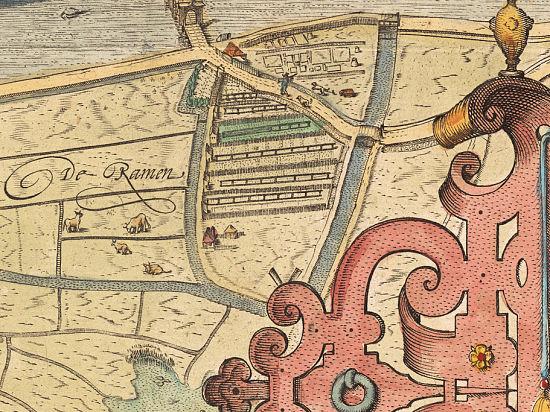 2, Molen 17457 Polder Achtermeer (1e) (Alkmaar), Detail kaart C. Drebbel, 1597. Alleen twee wieken zichtbaar | Database Nederlandse molens media-bestand