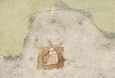 1, Molen 17653 Runmolen van Aelbert Evertsz. (Alkmaar), L. Pietersz., 1565, detail, het zuiden boven | Database Nederlandse molens media-bestand