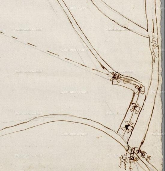 1, Molen 17858 Polder Waterland, Overleker molen 1 (1e) (Overleek), Detail tekening Jan Jansz Backer, 1631 | Database Nederlandse molens media-bestand