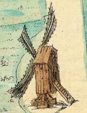 Molen 17056 Molen buiten de Zuidwellepoort (1) (Zierikzee), Detail stadskaart J. Blaeu, 1649 | Database Nederlandse molens media-bestand