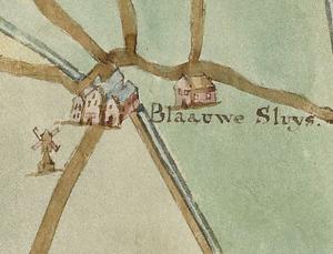 Molen 17378 Molen van Blauwe Sluis (Blauwe Sluis), Detail kaart Cornelis Pietersz., 1607 | Database Nederlandse molens media-bestand