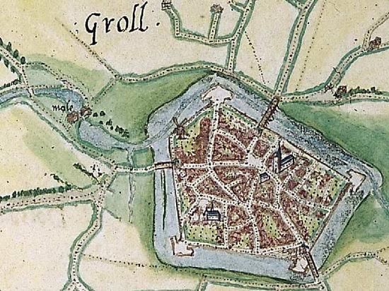1, Molen 17391 Achterste Molen (Groenlo), Stadskaart Jacon van Deventer, 1545 (uitsnede) | Database Nederlandse molens media-bestand