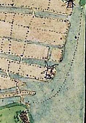 Molen 13685 (standerdmolen) (Alkmaar), Detail kaart Jacob van Deventer, ca. 1560 | Database Nederlandse molens media-bestand