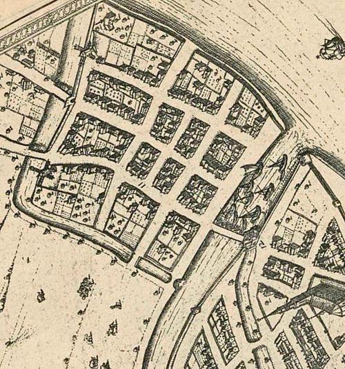 2, Molen 17414 (standerdmolen) (Kampen), deel kaart Kampen, Braun en Hogenberg, ca 1580 | Database Nederlandse molens media-bestand